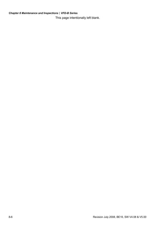 Chapter 8 Maintenance and Inspections|VFD-B Series
8-6 Revision July 2008, BE16, SW V4.08 & V5.00
This page intentionally left blank.
 