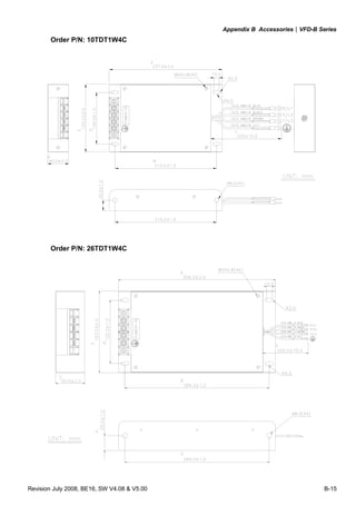 Appendix B Accessories|VFD-B Series
Revision July 2008, BE16, SW V4.08 & V5.00 B-15
Order P/N: 10TDT1W4C
Order P/N: 26TDT1W4C
 