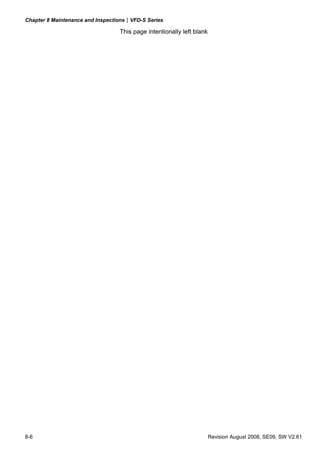 Chapter 8 Maintenance and Inspections|VFD-S Series
8-6 Revision August 2008, SE09, SW V2.61
This page intentionally left blank
 