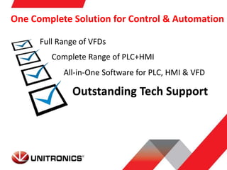 Complete Range of PLC+HMI
All-in-One Software for PLC, HMI & VFD
Outstanding Tech Support
Full Range of VFDs
One Complete Solution for Control & Automation
 