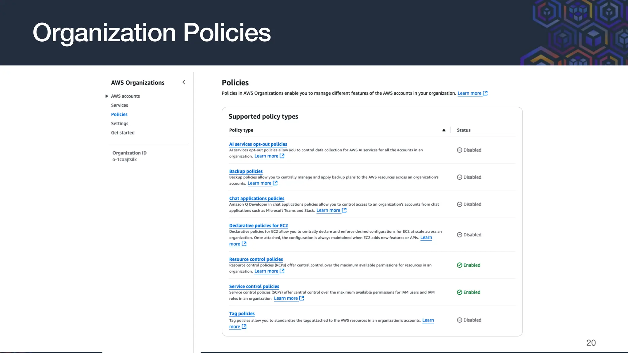 Organization Policies
20
 