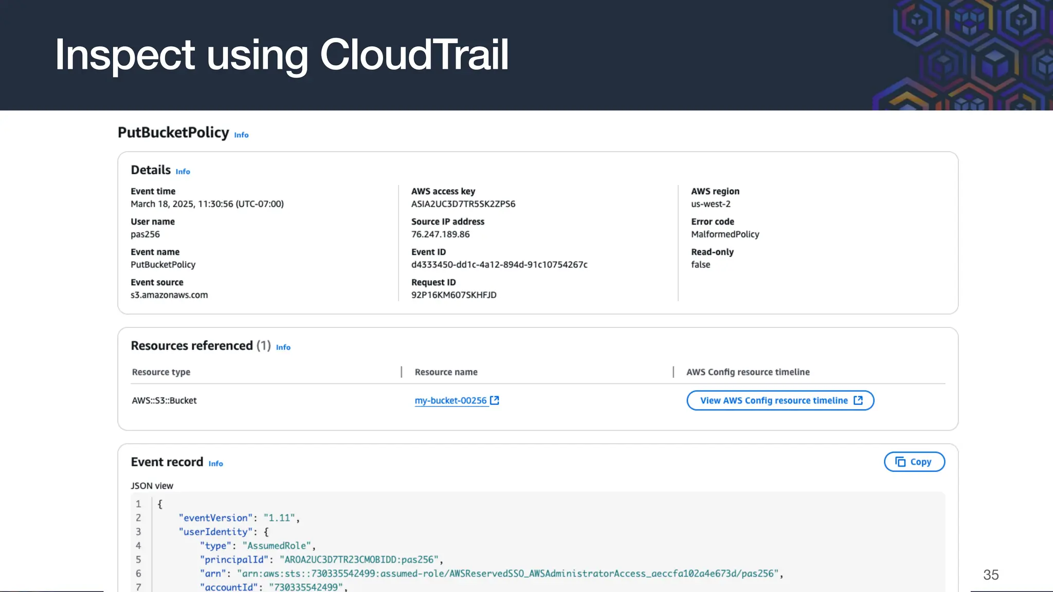 35
Inspect using CloudTrail
 