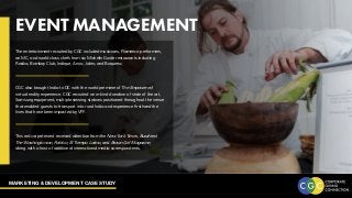 MARKETING & DEVELOPMENT CASE STUDY
EVENT MANAGEMENT
The entertainment recruited by CGC included musicians, Flamenco performers,
an MC, and world class chefs from six Michelin Guide restaurants including
Rasika, Bombay Club, Indique, Anxo, Jaleo, and Boqueria.
CGC also brought India to DC with the world premiere of The Empowered
virtual reality experience. CGC recruited an in-kind donation of state of the art,
Samsung equipment, multiple viewing stations positioned throughout the venue
that enabled guests to transport into rural India and experience firsthand the
lives that have been impacted by VFF.
This red carpet event received attention from the New York Times, Buzzfeed,
The Washingtonian, Politico, El Tiempo Latino, and Brown Girl Magazine,
along with a host of additional international media correspondents.
 