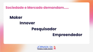 Sociedade e Mercado demandam.....
Maker
Innover
Pesquisador
Empreendedor
 