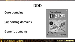 DDD	
  
Core	
  domains	
  
	
  
SupporLng	
  domains	
  
	
  
Generic	
  domains	
  
 