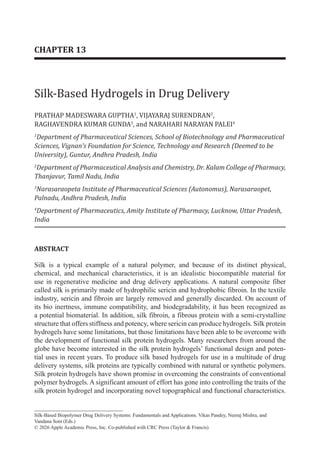 Silk-Based Hydrogels for Advanced Drug Delivery and Tissue Engineering ...