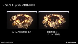 #UE4 | @UNREALENGINE
小ネタ：Spriteの回転制御
Spriteの回転制御 あり 回転制御 なし
(ランダム回転)
 