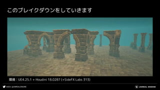 #UE4 | @UNREALENGINE
このブレイクダウンをしていきます
環境：UE4.25.1 + Houdini 18.0287 (+SideFX Labs 313)
 