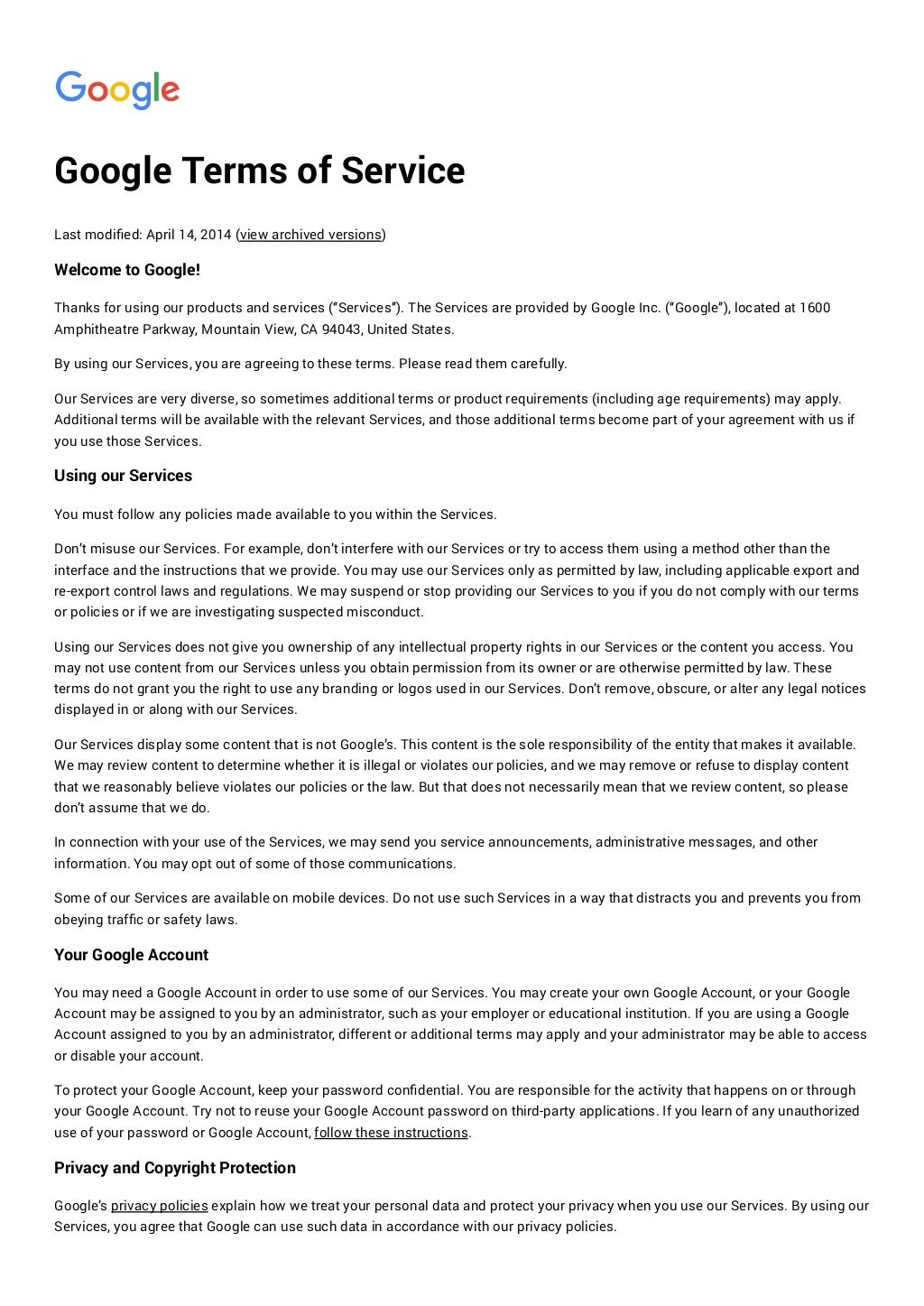 Google terms of service privacy & terms google