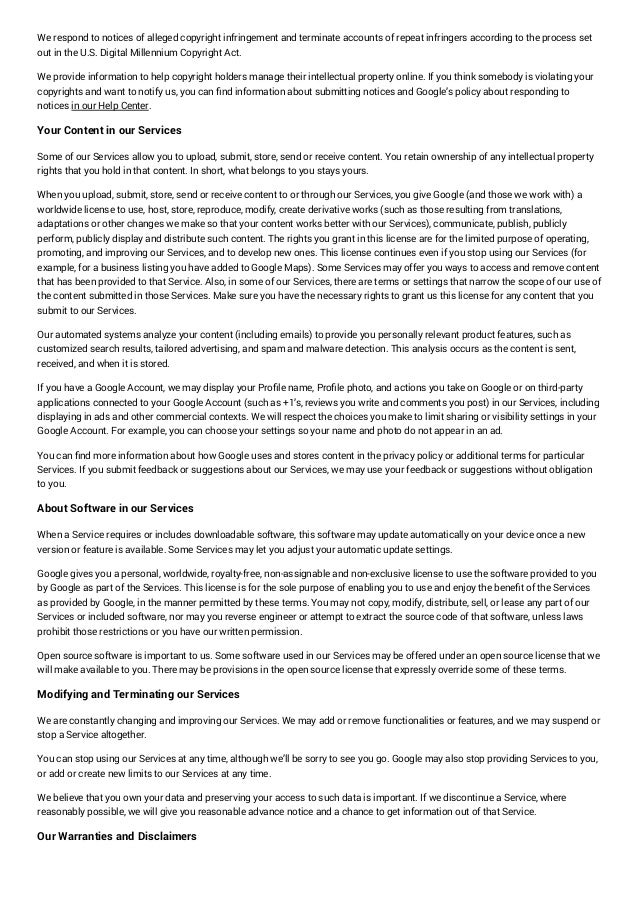 Google terms of service privacy terms google