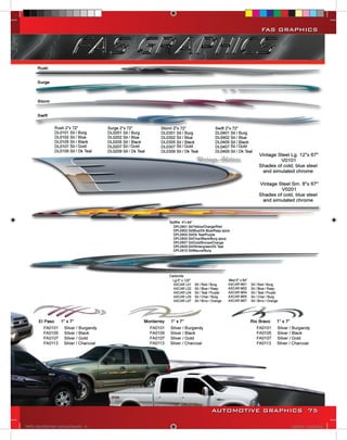 FAS GRAPHICS




                                        AUTOMOTIVE GRAPHICS 75

VINYL GRAPHICS 2007 CATALOG.indd75 75                   2/16/2007 12:14:58 PM
 
