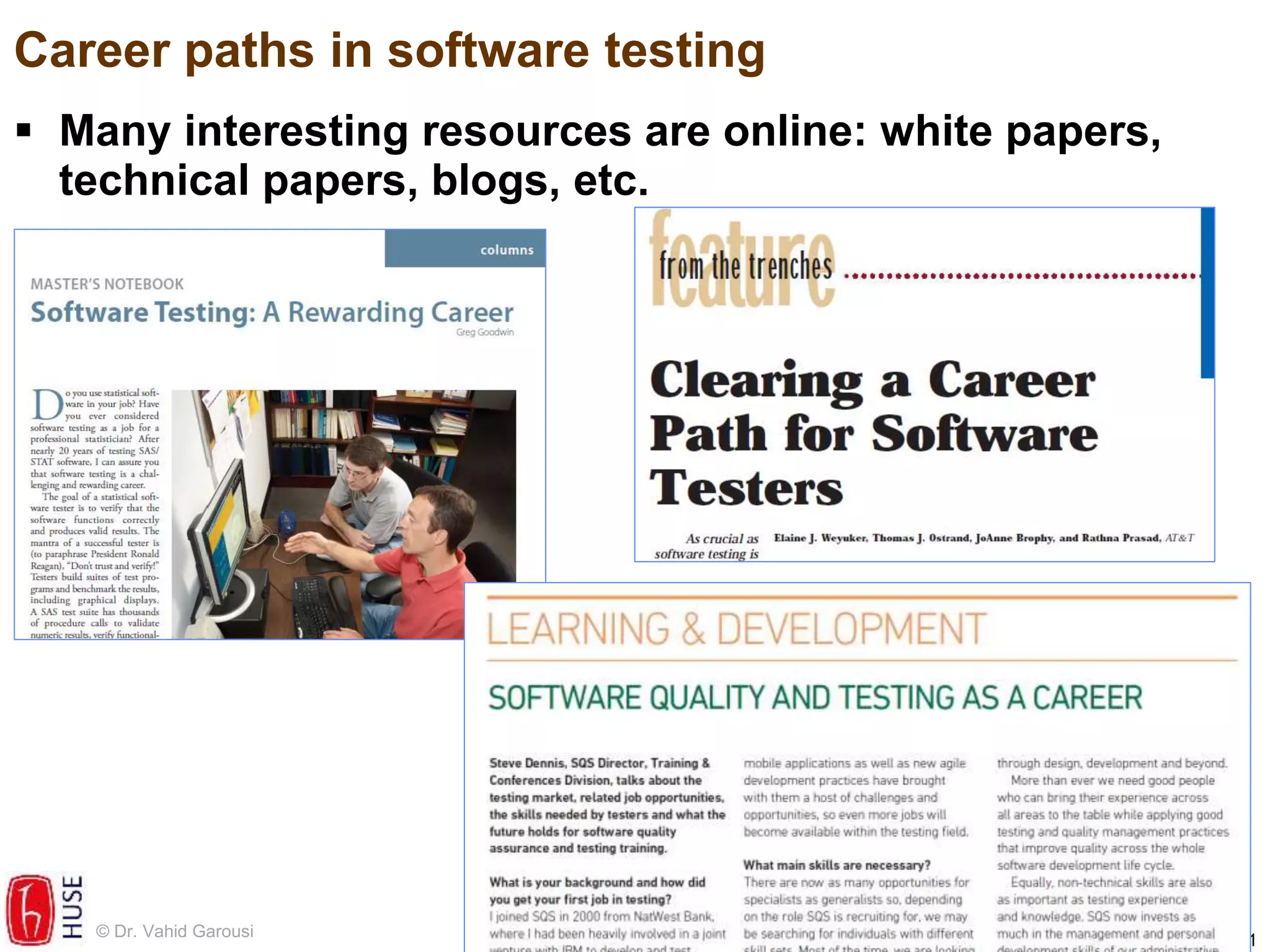 Career paths, training and learning resources in software test ...