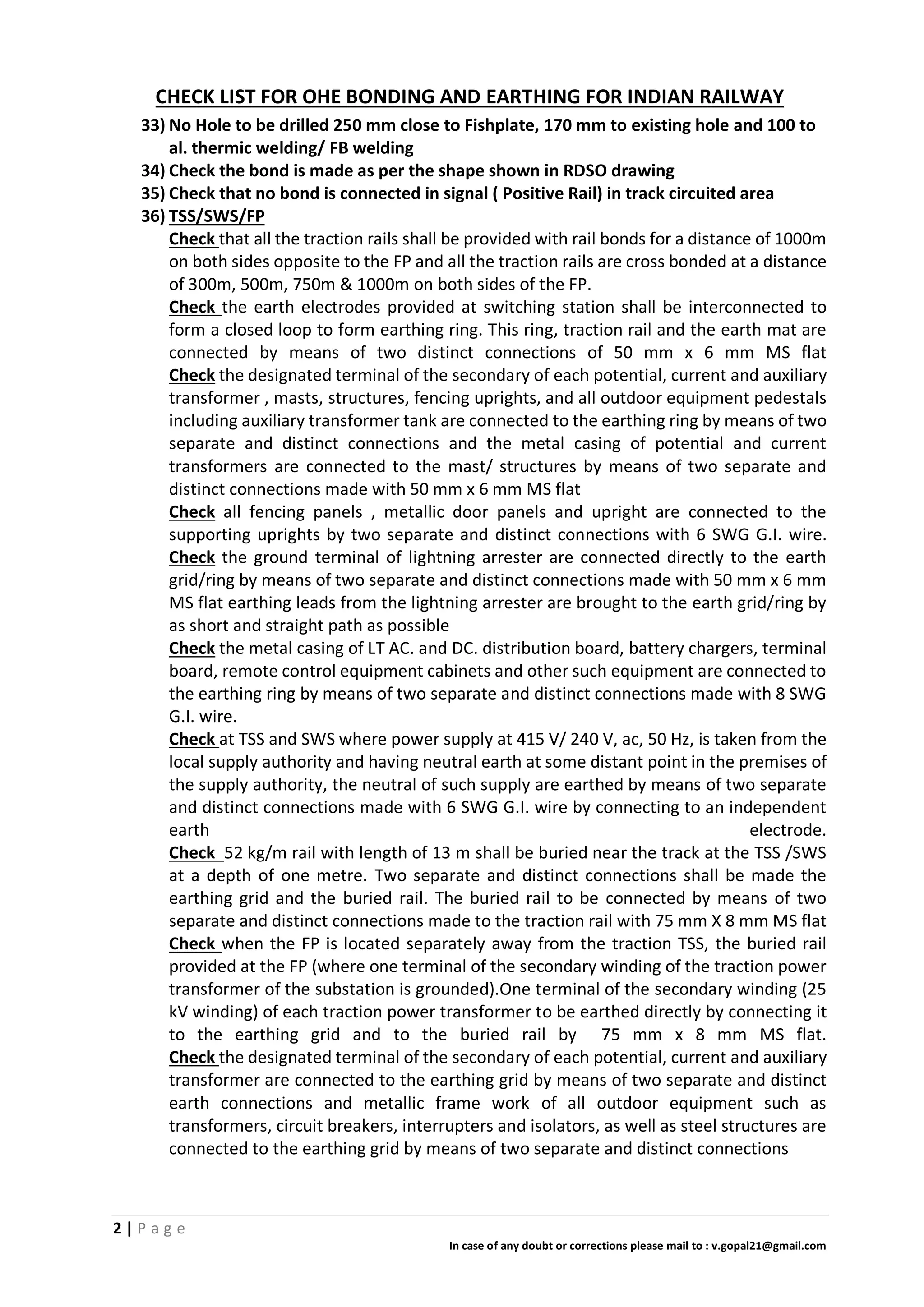 VG check list for OHE bonding and earthing 002 | PDF