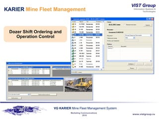 KARIER  Mine Fleet Management Dozer Shift Ordering and Operation Control 