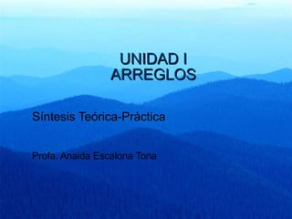 UNIDAD IUNIDAD I
ARREGLOSARREGLOS
Síntesis Teórica-Práctica
Profa. Anaida Escalona Tona
 