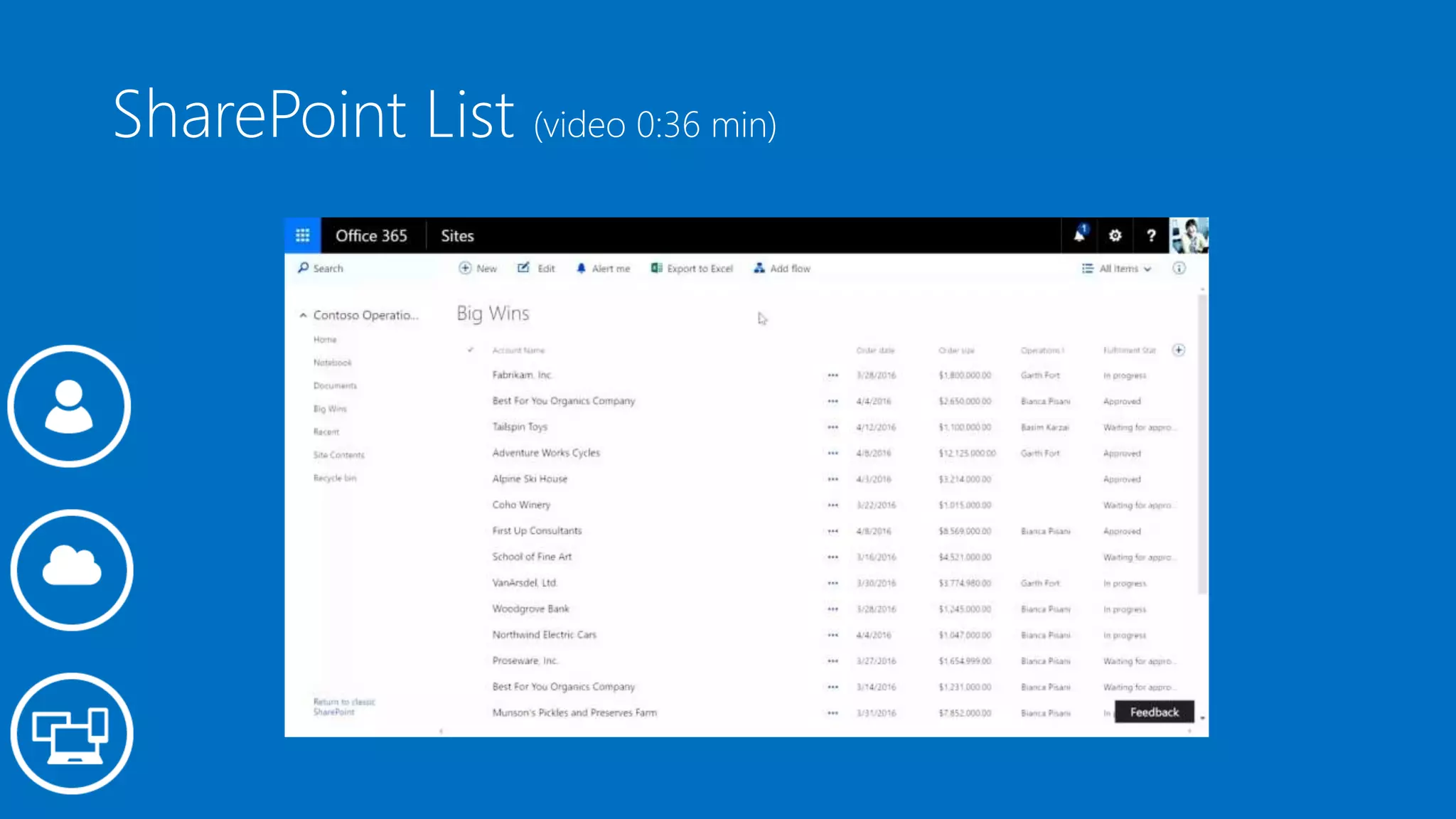 SharePoint List (video 0:36 min)
 
