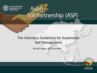 The Voluntary Guidelines for Sustainable
Soil Management
Ronald Vargas, GSP Secretary
 