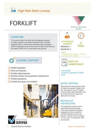 Example High Risk Work License Workplace Health and Safety Courses by Vertical Horizonz Australia | PDF