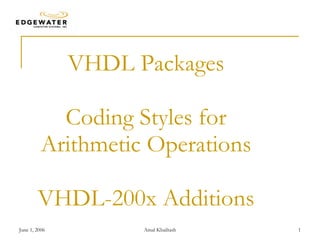 The  power  of partnership. The  triumph  of technology. VHDL Packages Coding Styles for Arithmetic Operations VHDL-200x Additions 