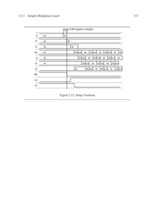 5.2.1 Simple Multiplexer Latch                                                                                                                317



                                   setup with negative margin

            d     ω                 α

            l1    ω                     α

            l2    ω                         α

           qn     ω                             α   α/ω       ω           α   α/ω             ω           α   α/ω             ω           α

            q     ω                                 α     α/ω         ω           α   α/ω             ω           α   α/ω             ω

            s1    ω                                       α     α/ω           ω           α   α/ω             ω           α   α/ω

            s2                                  ω                 α   α/ω             ω           α   α/ω             ω           α   α/ω

           clk

           cn

           c2


                                 Figure 5.12: Setup Violation
 