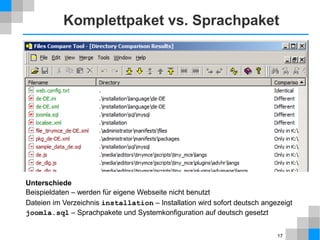 17
Vor- und Nachteile
Vorteile
 einfach, vielseitig, funktioniert „out of the box“
 riesige Anzahl von Erweiterungen und Templates
 sehr fein konfigurierbar
 geringer Wartungsaufwand
Nachteile
 keine Taxonomy, Mehrfachkategorien, Tags
 kein Content Construction Kit (CCK)
 kein Workflow, Logging
 Update Policy
 