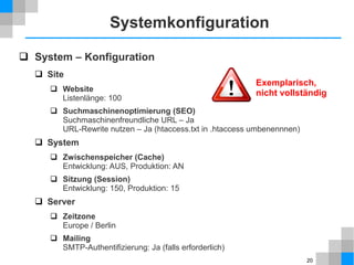 20
Web-Host
 Administration
Verwaltung des Web-Hosts im Web-Browser
Adminoberfläche, Control Panel
cPanel (Demo), Plesk (Demo)
 Adminoberfläche
 Kontoeinstellungen
 E-Mail
 Datenbanken (phpMyAdmin)
 FTP Benutzer, Dateimanager (WebFTP)
 Domainverwaltung, Sub-Domains, Zusatzdomains
 Verzeichnisschutz (.htaccess Passwort)
 Datensicherung, -rücksicherung
 Statistik (Webalizer, AWStats)
 …
 