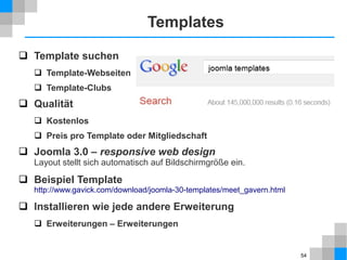 54
Newsfeed Komponente
 Komponenten → Newsfeeds
 Neu
 Titel: Schlagzeilen
 Link: http://www.spiegel.de/schlagzeilen/tops/index.rss
 Veröffentlichungsoptionen
 Anzahl der Beiträge: 10
 Menüs → Main Menu → Neuer Menüeintrag
 Menütyp: Newsfeeds → Einzelner Newsfeed
 Newsfeed: Schlagzeilen
 Menütitel: Schlagzeilen
 Übergeordneter Eintrag: Nachrichten
 
