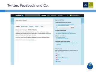 Twitter, Facebook und Co.Daten und Fakten – machen Sie sich ein BildImmer noch exponentielles Wachstum des Social Web!152 Mio– Blogs im Internet (trackedbyBlogPulse). 25 Mrd– Gesendete Tweets auf Twitter in 2010 100 Mio– Neue Twitter-Accounts in 2010 200 Mio– registrierte Nutzer auf Twitter11,4 Mio – Nutzer folgen @ladygaga (follower) >700 Mio – Nutzer auf Facebook 250 Mio– neue Nutzer auf Facebook in 2010 30 Mrd– Nutzerinhalte pro Monat (Links, Inhalte, Fotos, etc.) werden auf Facebook veröffentlicht 20 Mio– Facebook-Apps werden jeden Tag installiert