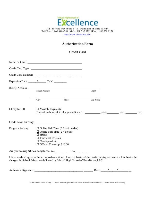 free credit card authorization form