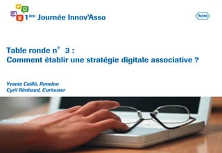 Table ronde n°3 :
Comment établir une stratégie digitale associative ?
Yvanie Caillé, Renaloo
Cyril Rimbaud, Curiouser
 