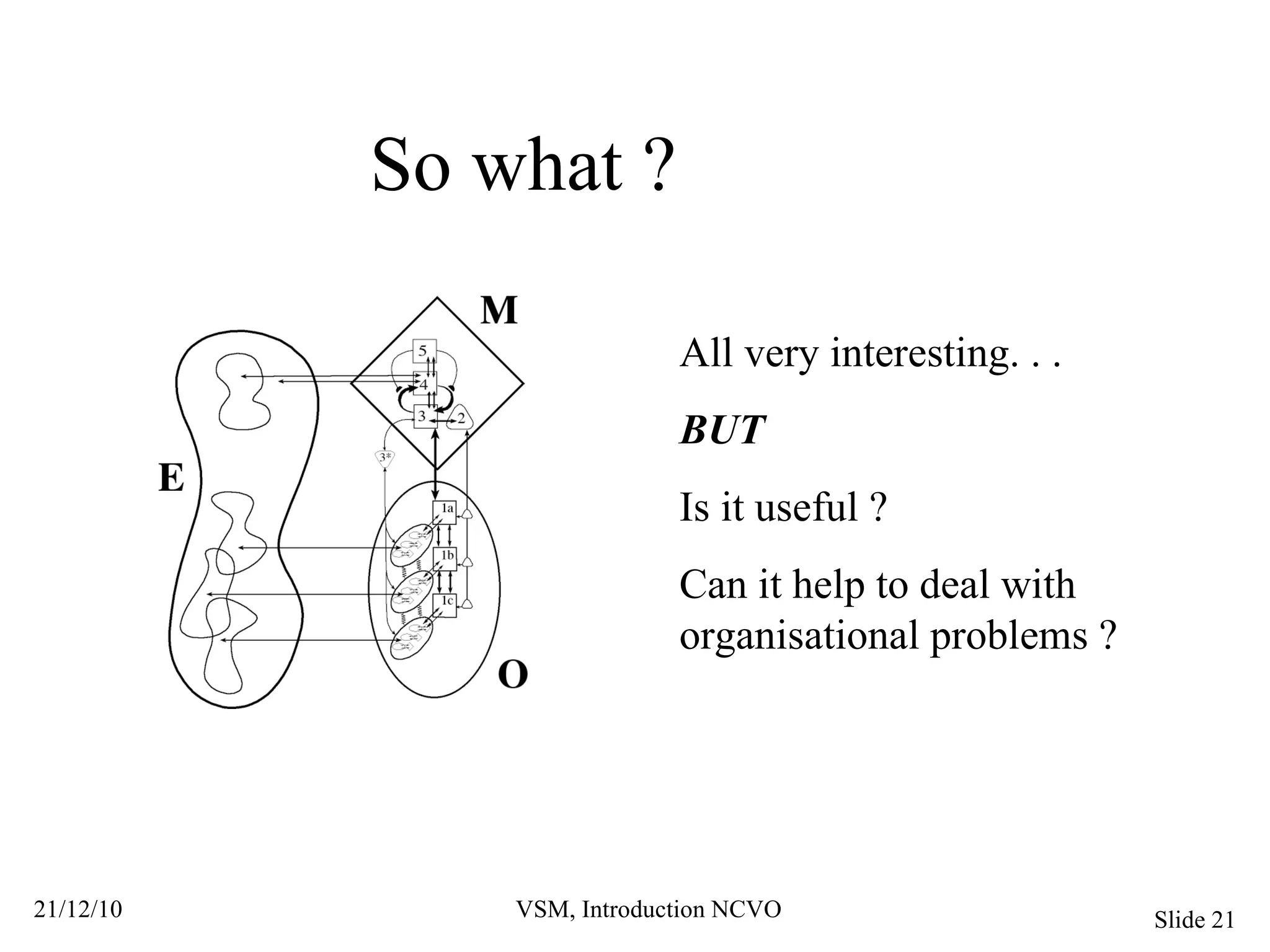 So what ? All very interesting. . . BUT Is it useful ? Can it help to deal with organisational problems ? 