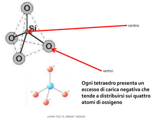 centro
vertici
Ogni tetraedro presenta un
eccesso di carica negativa che
tende a distribuirsi sui quattro
atomi di ossigeno
2I AFM ITGC "A. ORIANI" FAENZA
 