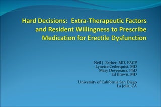 Neil J. Farber, MD, FACP Lynette Cederquist, MD Mary Devereaux, PhD Ed Brown, MD University of California San Diego La Jolla, CA 