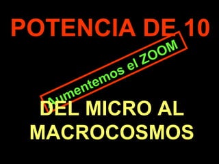 . Aumentemos el ZOOM POTENCIA DE 10 DEL MICRO AL MACROCOSMOS 