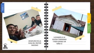 TEMA
2
TEMA
3
TEMA
1
DESAYUNO EN LA
CASA DEL PASTOR
NAVIDAD
LLEGAMOS A LA
IGLESIA TEMPRANO
Y NOS ESPERO UN
NIÑO 