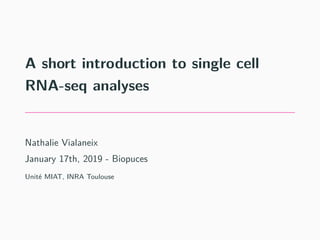 A short introduction to single cell
RNA-seq analyses
Nathalie Vialaneix
January 17th, 2019 - Biopuces
Unité MIAT, INRA Toulouse
 