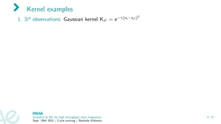 Kernel examples
1. Rp observations: Gaussian kernel Kii0 = e−γkxi −xi0 k2
Statistics & ML for high throughput data integration
Sept. 29th 2021 / Curie training / Nathalie Vialaneix
p. 11
 