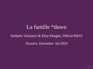 La famille *down
Nathalie Vialaneix & Élise Maigné, INRAe/MIAT
Dynafor, December 3rd 2020
1 / 32
 