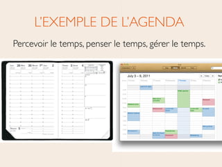 L’EXEMPLE DE L’AGENDA	

Percevoir le temps, penser le temps, gérer le temps.
 