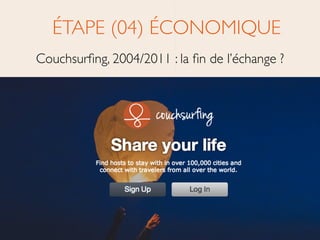 ÉTAPE (04) ÉCONOMIQUE	

Couchsurﬁng, 2004/2011 : la ﬁn de l’échange ?
 