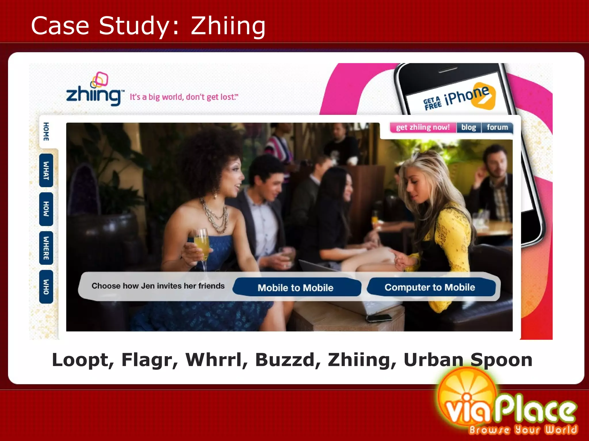Case Study: Zhiing Loopt, Flagr, Whrrl, Buzzd, Zhiing, Urban Spoon 