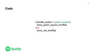 Code
26
if (shuﬄe_button = “green_square")
   show_green_square_shuﬄe()
else
  show_old_shuﬄe()
 