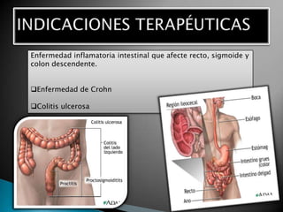 Los enemas son formas farmacéuticas líquidas destinadas a la administración por vía rectal.Pueden ser soluciones, suspensiones o emulsionesLos enemas de contraste contienen sustancias radi-opacas para facilitar las exploraciones radiológicas.Los enemas terapéuticos contienen fármacos para ejercer acción local en el colon o producir una accióngeneral.Los enemas de efecto local se destinan a la evacuacióndel intestino