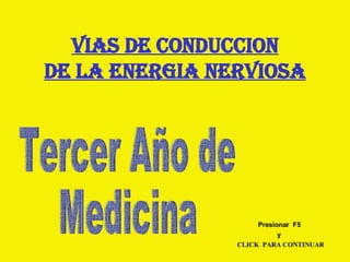 VIAS DE CONDUCCION DE LA ENERGIA NERVIOSA Tercer Año de Medicina CLICK  PARA CONTINUAR Presionar  F5 y 