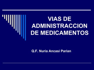 VIAS DE
ADMINISTRACCION
DE MEDICAMENTOS

Q.F. Nuria Ancasi Parian
 