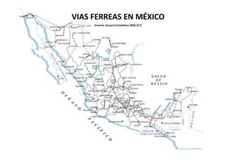 VIAS FERREAS EN MÉXICO
     (Fuente: Anuario Estadístico 2004 SCT)
     (Fuente: Anuario Estadístico 2004 SCT)
 