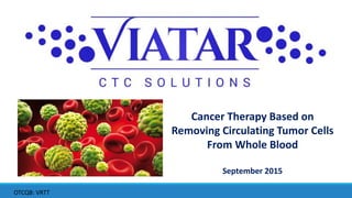 Cancer Therapy Based on
Removing Circulating Tumor Cells
From Whole Blood
September 2015
OTCQB: VRTT
 