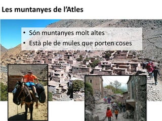 • Fan molt treball artesà
Les muntanyes de l’Atles
• Són muntanyes molt altes
• Està ple de mules que porten coses
 