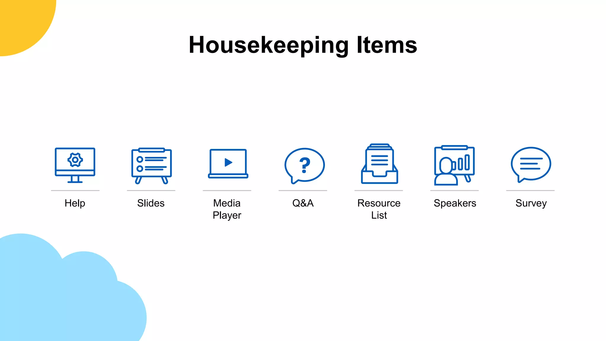Help Slides Media
Player
Resource
List
Q&A Speakers Survey
Housekeeping Items
 