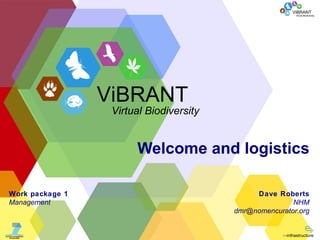 Welcome and logistics Dave Roberts NHM [email_address] Work package 1 Management ViBRANT Virtual Biodiversity 